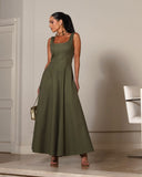 VESTIDO MIDI COM PESPONTO E BARRA AMPLA COLEÇÃO INVERNO 25