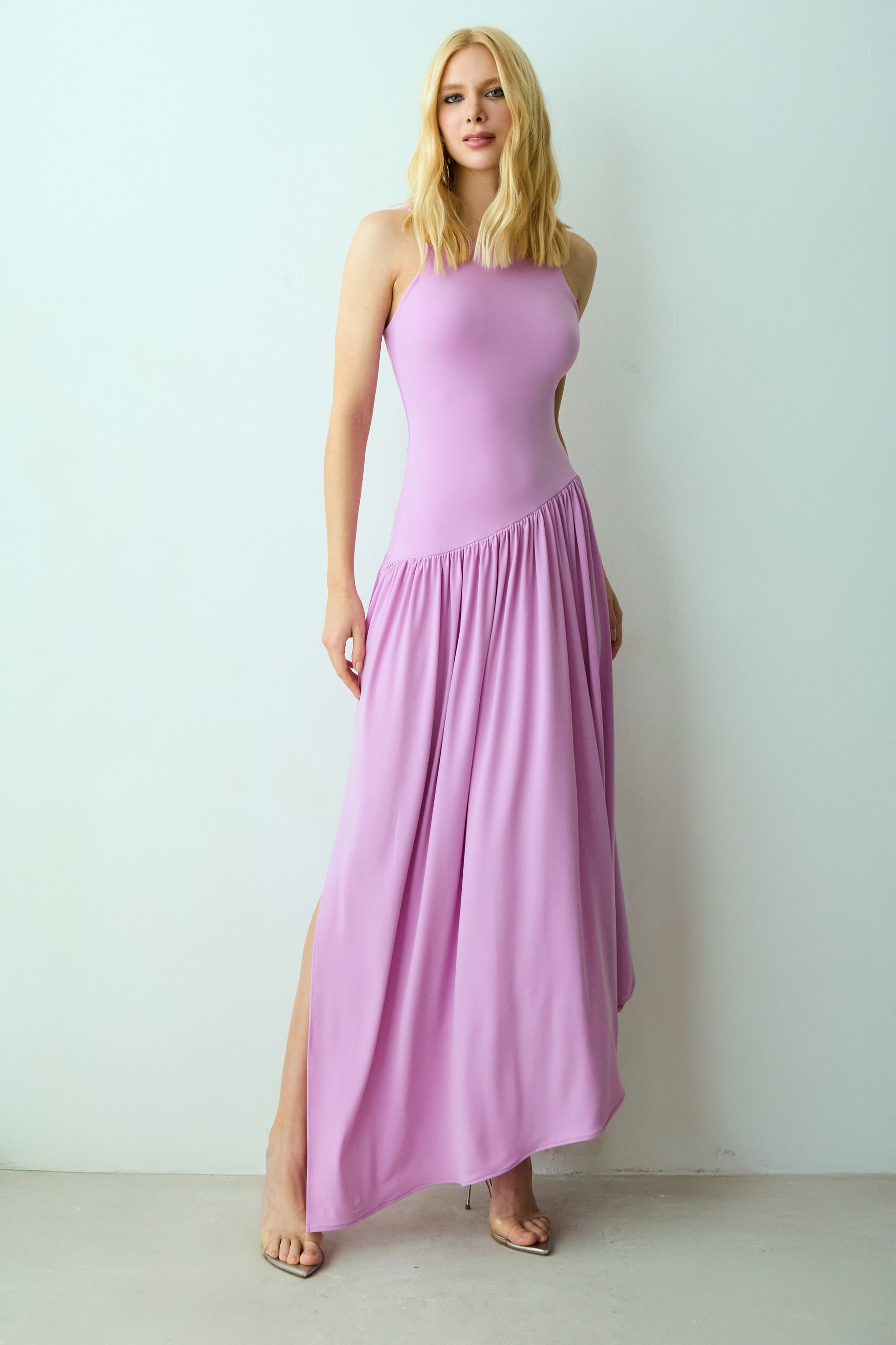 VESTIDO MIDI DECOTE NADADOR E SAIA ASSIMETRICA COLEÇÃO VERÃO 27