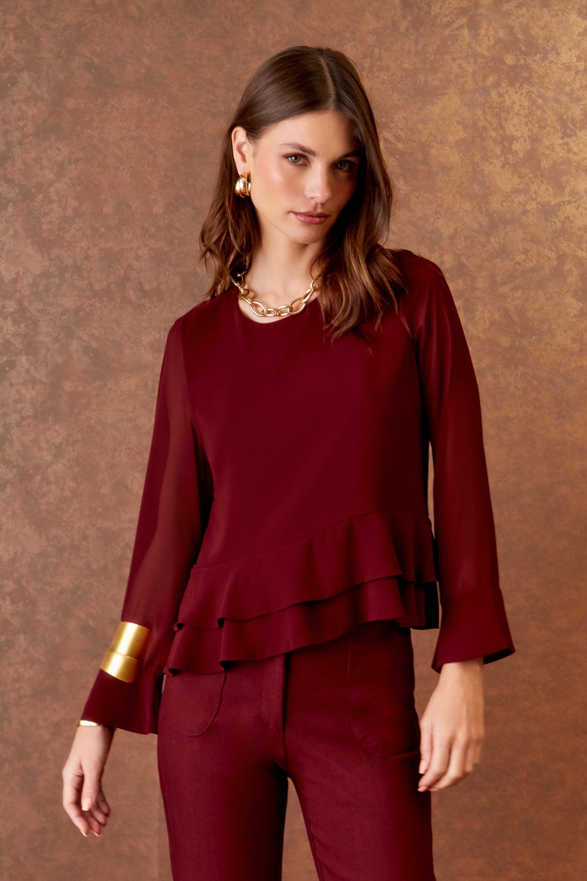 BLUSA TRANSPARENCIA BABADO DUPLO COLEÇÃO INVERNO 25