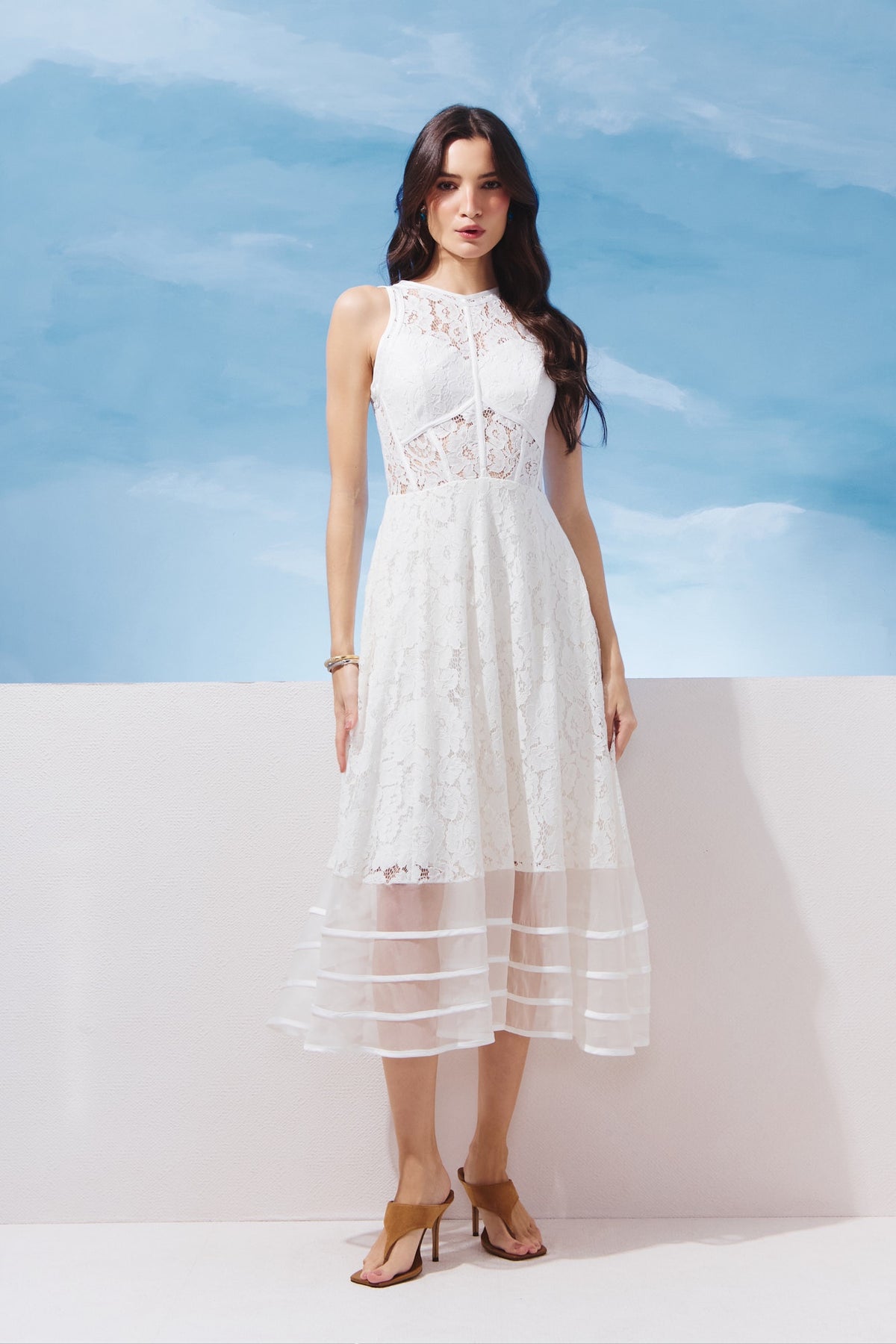VESTIDO MIDI RECORTES RENDA COLEÇÃO VERAO 27