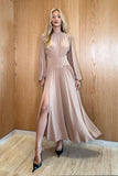 VESTIDO MIDI MANGAS BUFANTES COS LARGO BARRA FLUIDA COLEÇÃO INVERNO 26