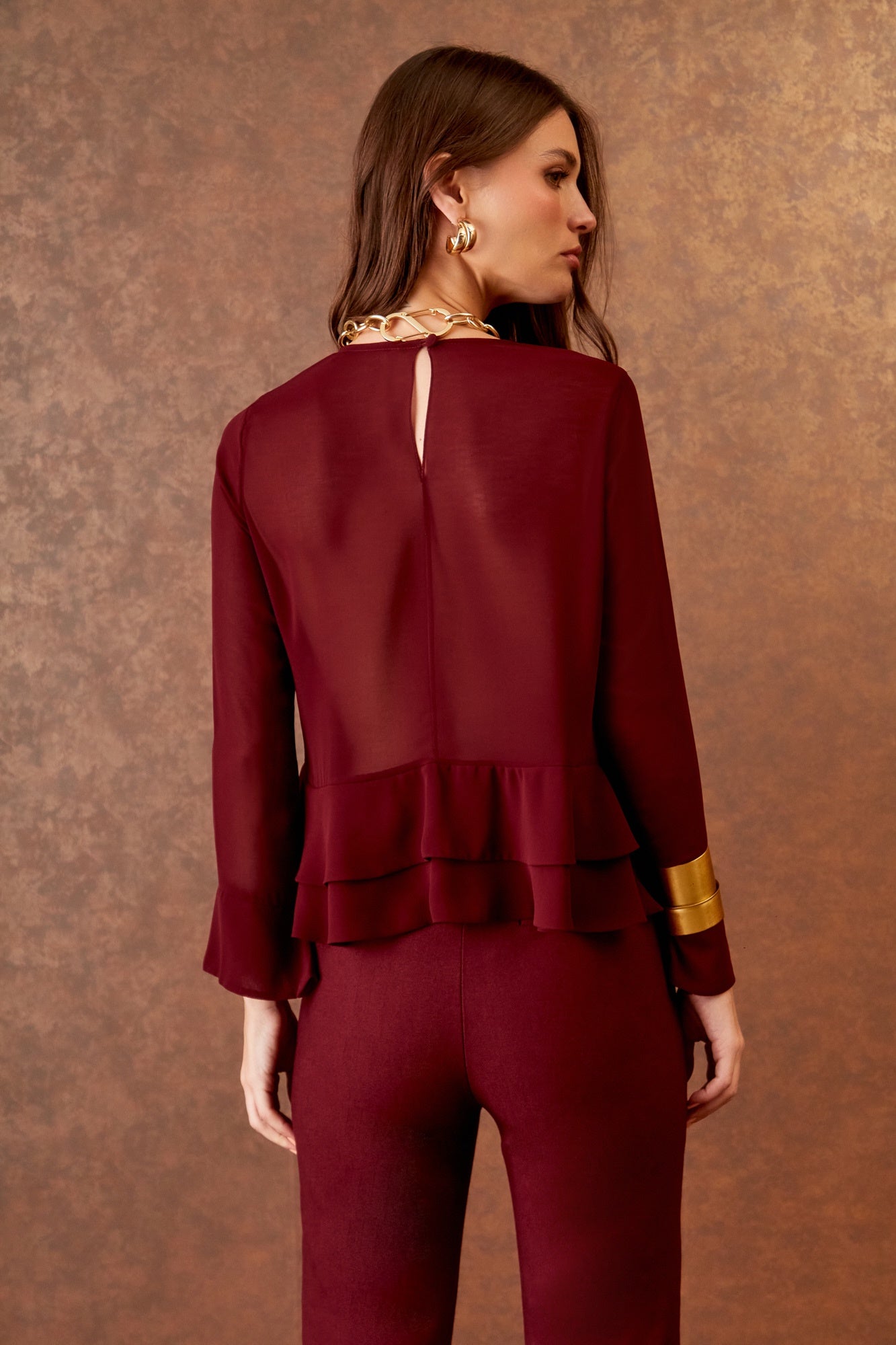 BLUSA TRANSPARENCIA BABADO DUPLO COLEÇÃO INVERNO 25