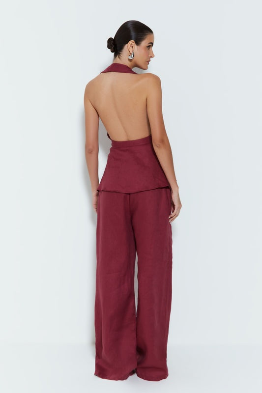 CONJUNTO DE CALÇA RETA COM FRISO EM LINHO E COLETE FRENTE UNICA COM FAIXA  EM LINHO COLEÇÃO INVERNO 25