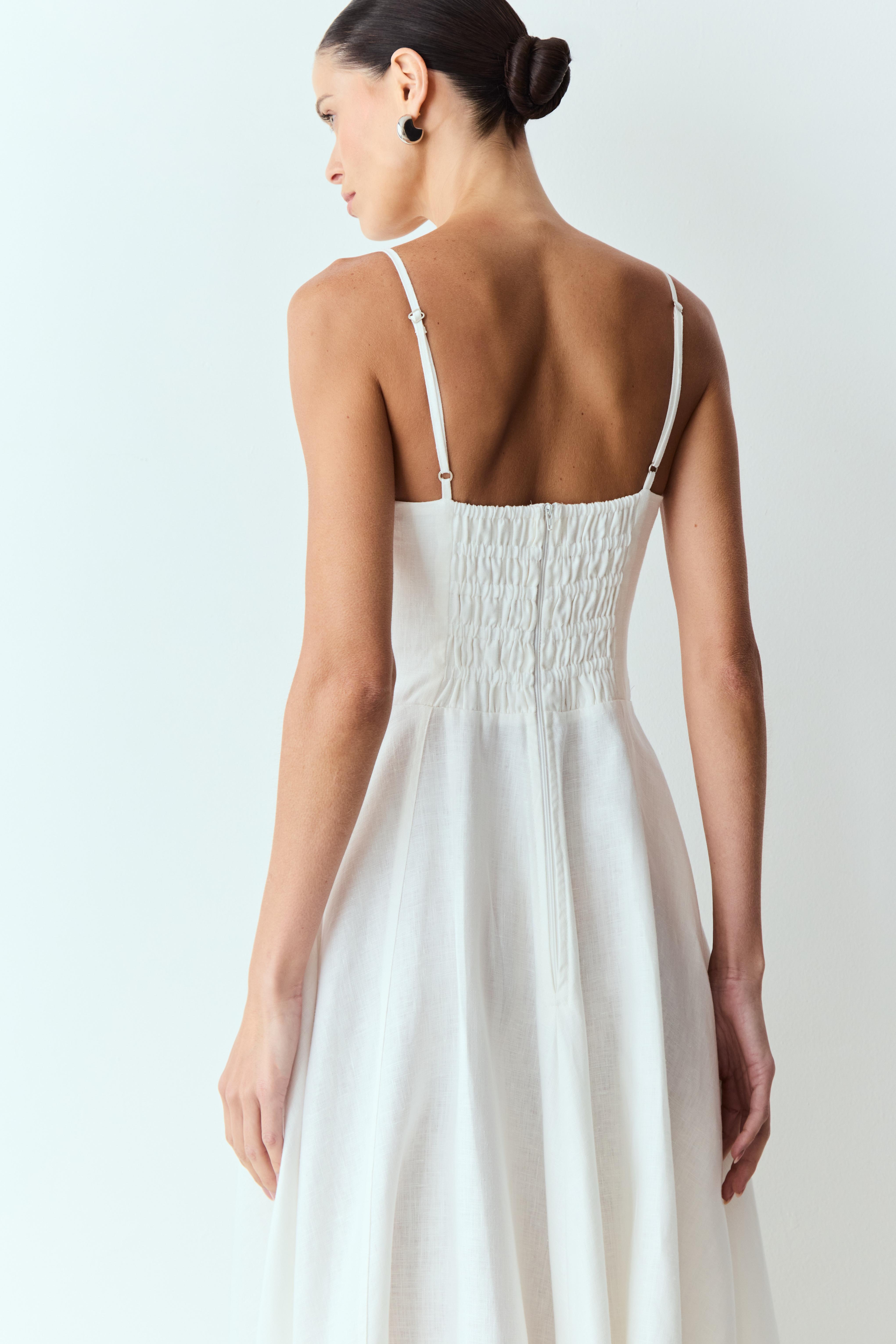 VESTIDO MIDI TORÇÃO BUSTO E RECORTE FRONTAL CINTURA COLEÇÃO VERÃO 26