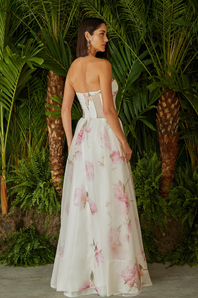 VESTIDO LONGO ESTAMPA PEONIA COLEÇÃO VERÃO 24