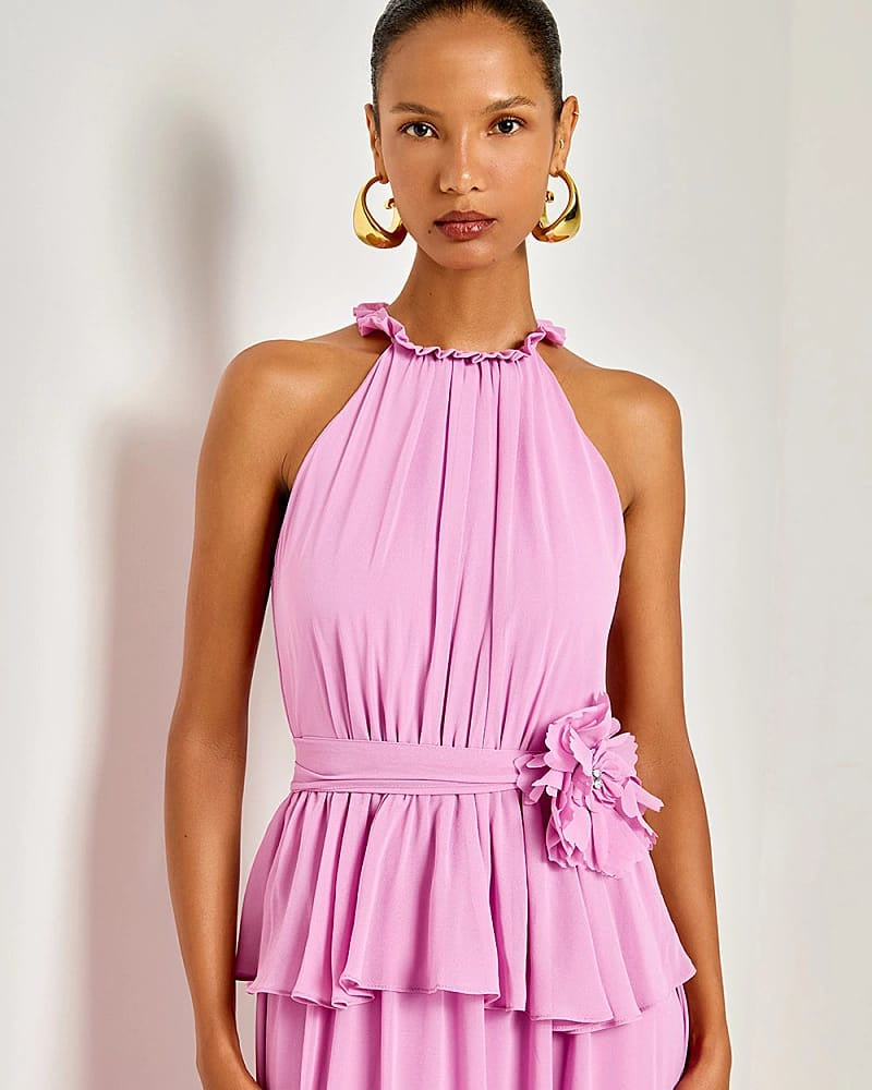 VESTIDO LONGO PEPLUM FLORESCER COLEÇÃO VERÃO 25