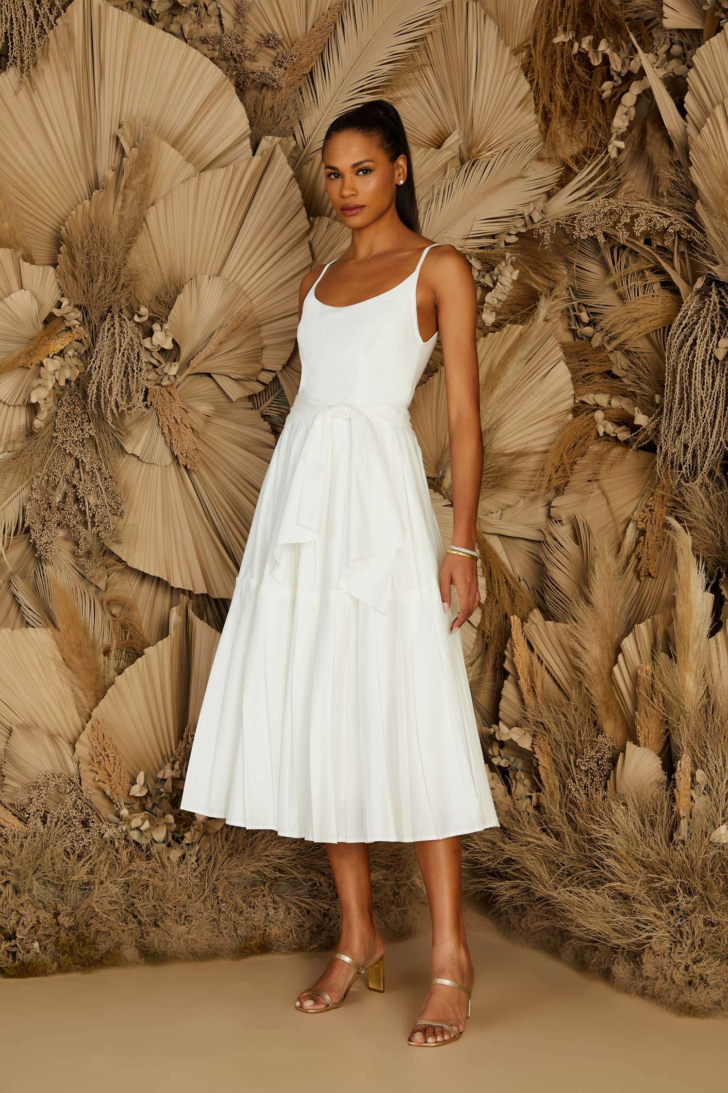VESTIDO MIDI PREGAS FAIXA COLEÇÃO ALTO VERÃO 24