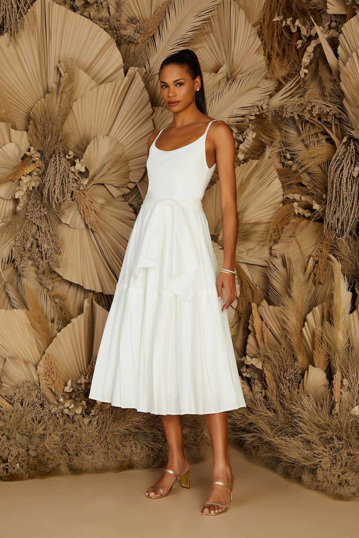VESTIDO MIDI PREGAS FAIXA COLEÇÃO ALTO VERÃO 24
