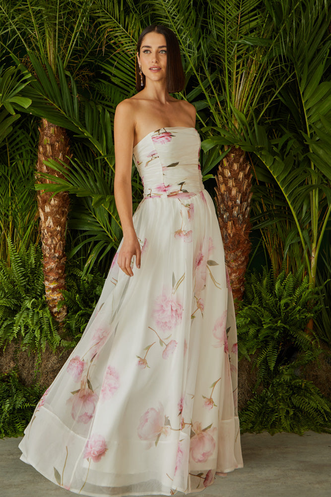 VESTIDO LONGO ESTAMPA PEONIA COLEÇÃO VERÃO 24