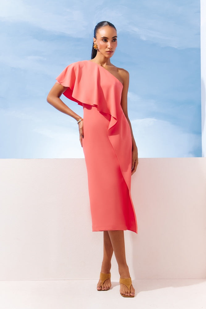 VESTIDO OMBRO SO BABADO DECOTE COLEÇÃO VERÃO 27