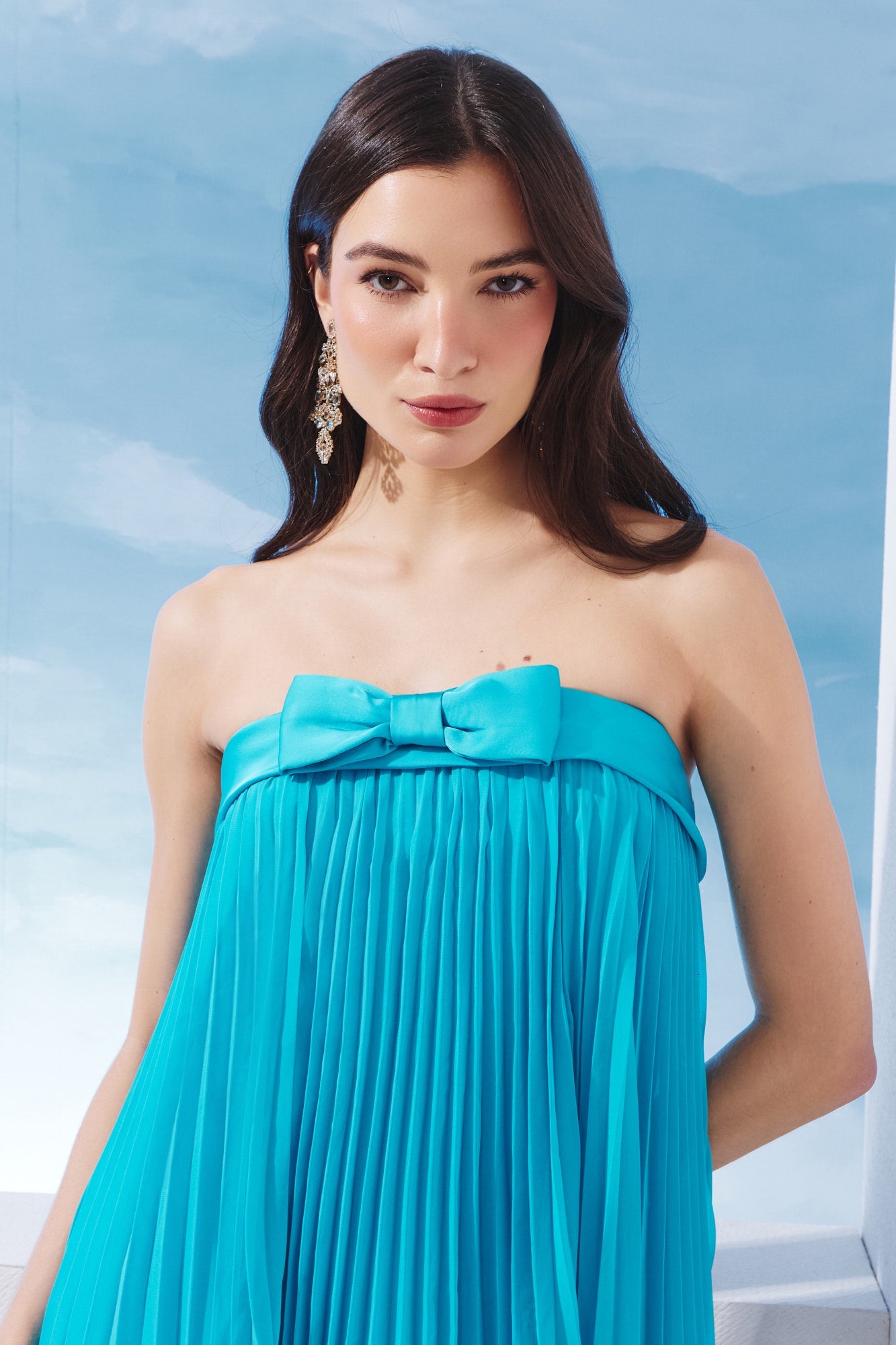 VESTIDO CURTO PLISSADO LAÇO DECOTE COLEÇÃO VERÃO 27