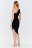 VESTIDO MIDI UM OMBRO SÓ COM RENDA COLEÇÃO VERÃO 24