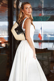 VESTIDO MIDI DETALHE DECOTE E ALCA COM PREGAS SAIA COLEÇÃO VERÃO 27