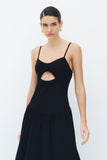 VESTIDO MIDI COM ABERTURA NO CORPO E SAIA AMPLA COLEÇÃO VERÃO 26