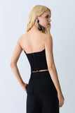 CROPPED TOMARA QUE CAIA BARBATANAS PESPONTADAS E RENDA DECOTE COLEÇÃO VERÃO 27