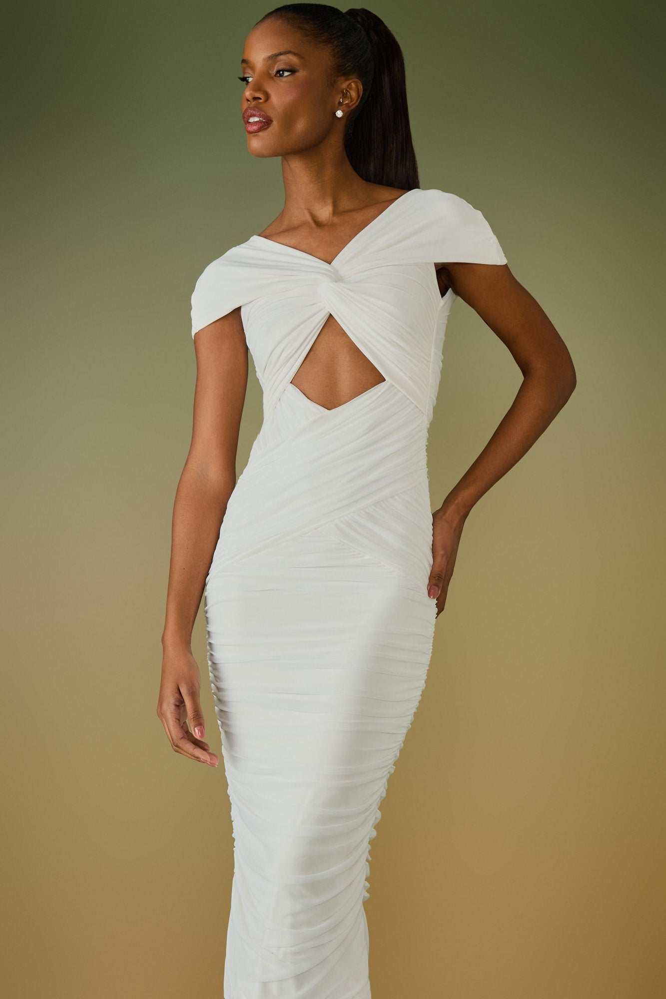 VESTIDO MIDI FRANCESCA DECOTE TORCIDO COLEÇÃO ALTO VERÃO 26