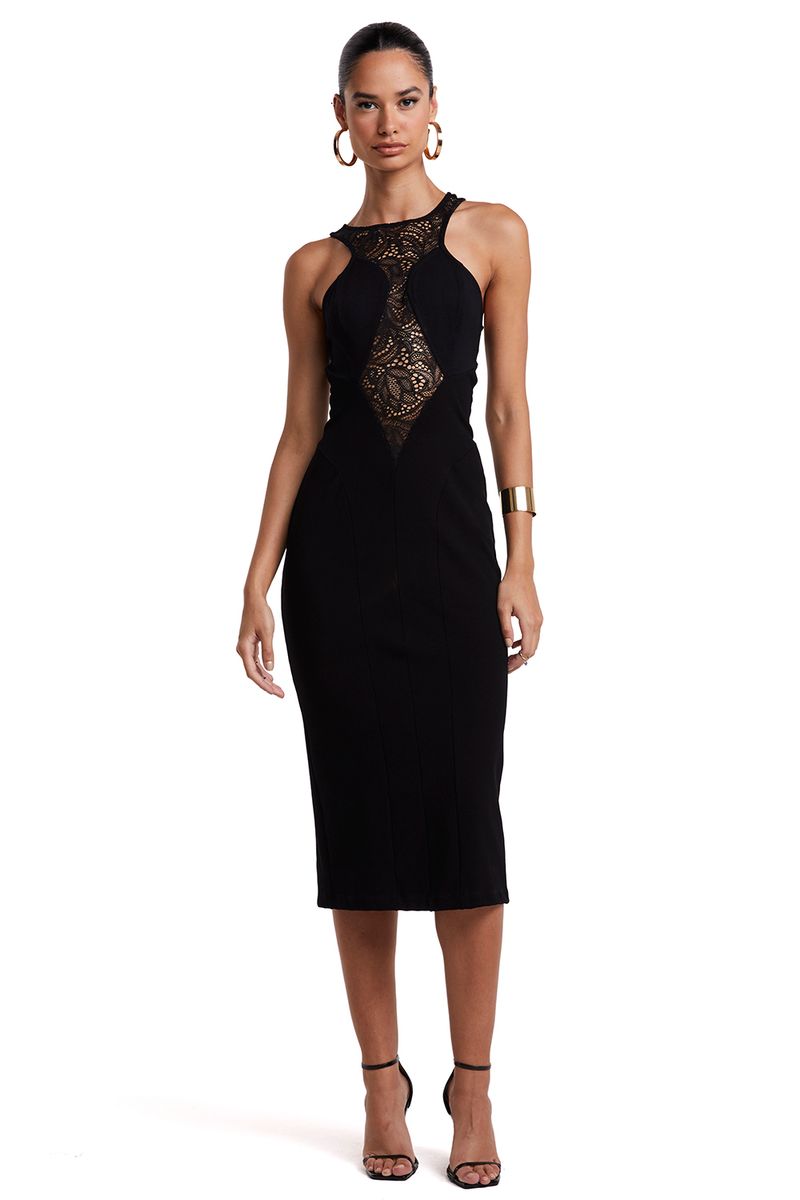 VESTIDO MIDI COM DETALHE DE RENDA NA FRENTE COLEÇÃO INVERNO 23