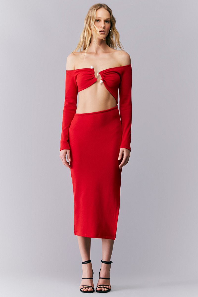 VESTIDO MIDI RECORTES CINTURA E DETALHE METAL COLEÇÃO INVERNO 23