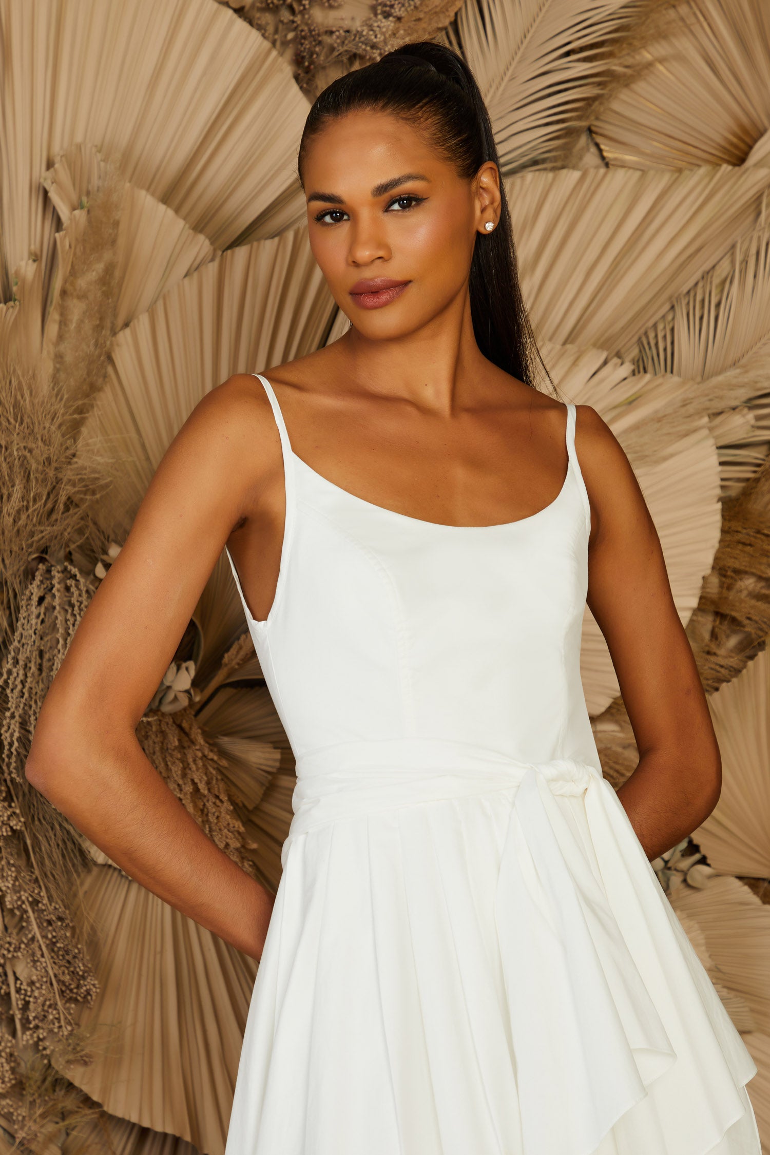 VESTIDO MIDI PREGAS FAIXA COLEÇÃO ALTO VERÃO 24