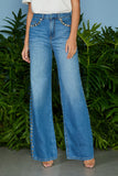 CALÇA JEANS MAJU BORDADO TACHAS COLEÇÃO VERÃO 26