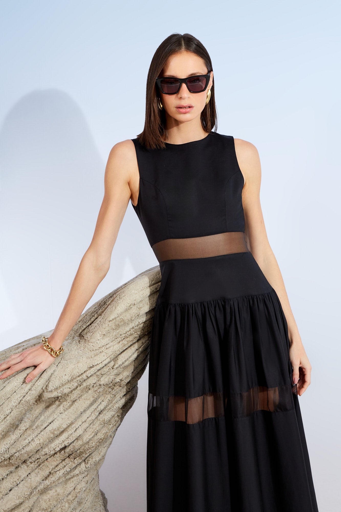 VESTIDO LONGO MIX TECIDO COLEÇÃO ALTO VERÃO 26