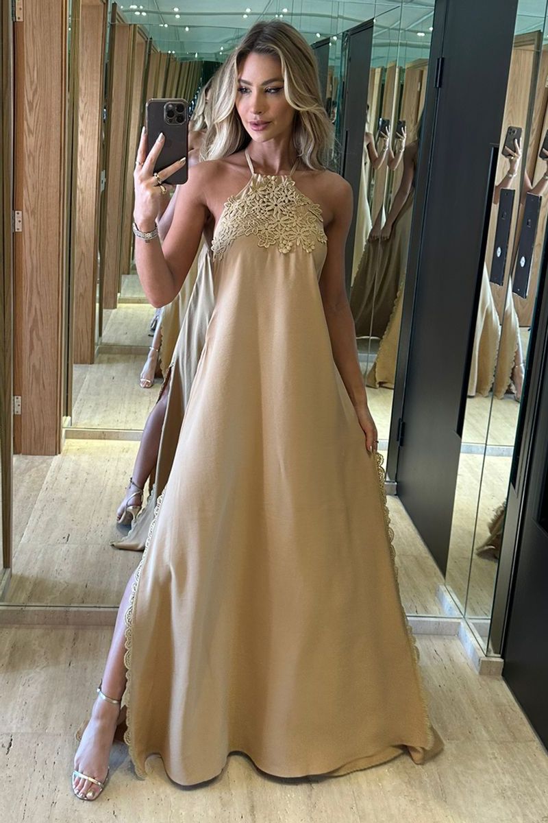 VESTIDO LONGO FRENTE UNICA COM RENDA COLEÇÃO VERÃO 24
