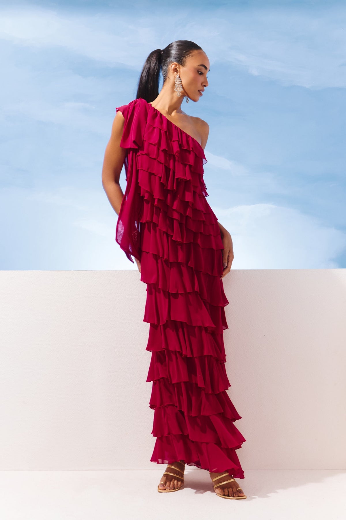 VESTIDO LONGO BABADO CAMADAS LAÇO COLEÇÃO VERÃO 27