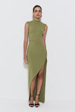 VESTIDO MIDI GOLA ALTA COM RECORTE EM DIAGONAL COLEÇÃO INVERNO 25