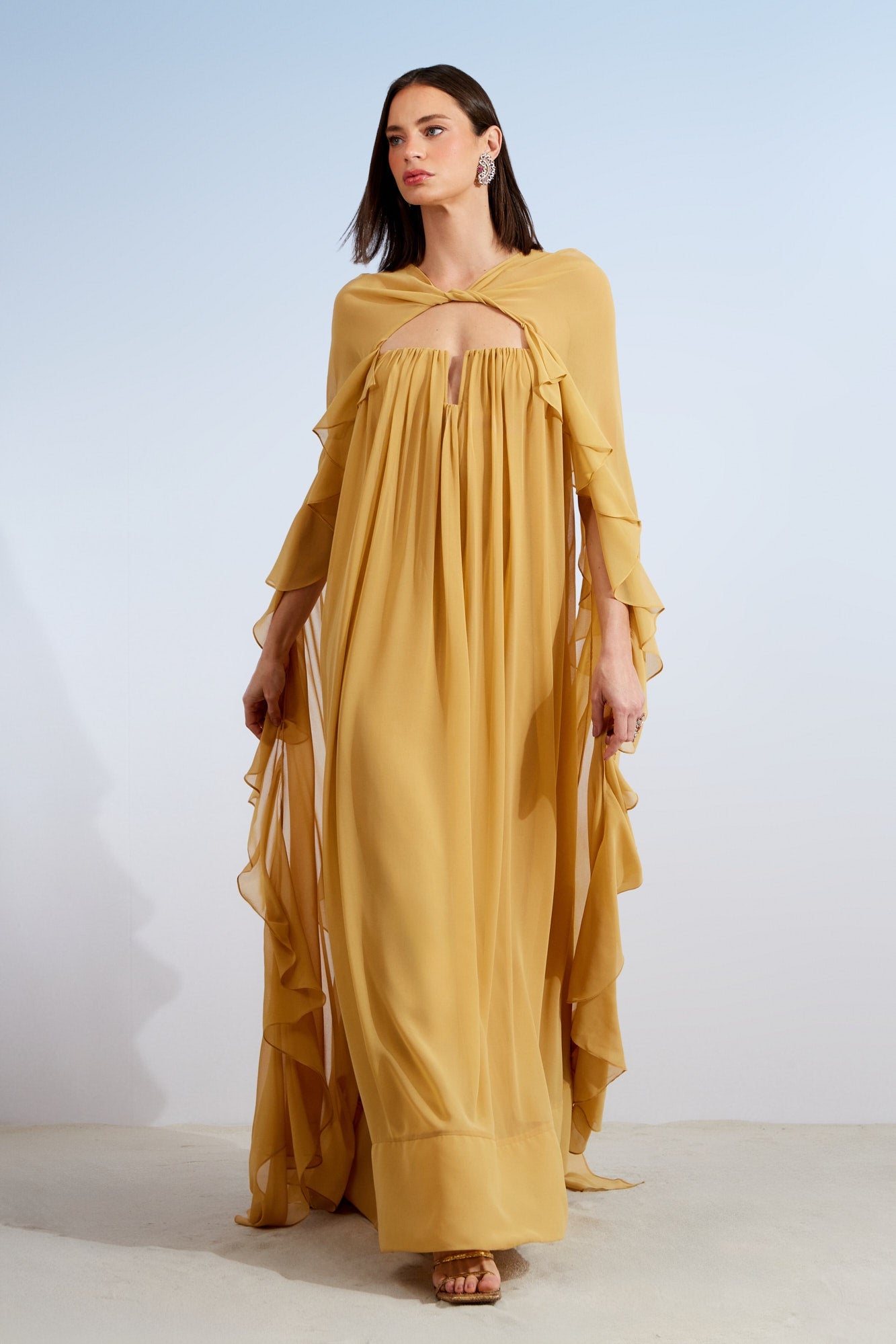 VESTIDO LONGO CAPA DETALHE DECOTE COLEÇÃO ALTO VERÃO 26