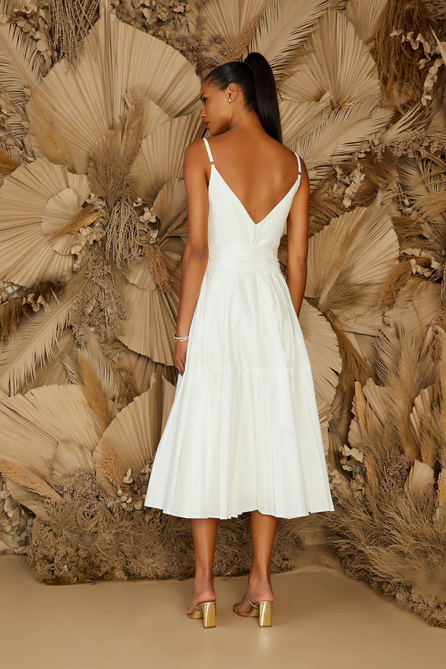 VESTIDO MIDI PREGAS FAIXA COLEÇÃO ALTO VERÃO 24