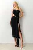 VESTIDO MIDI DECOTE DIAGONAL COM FRANZIDOS LATERAIS COLEÇÃO VERÃO 27