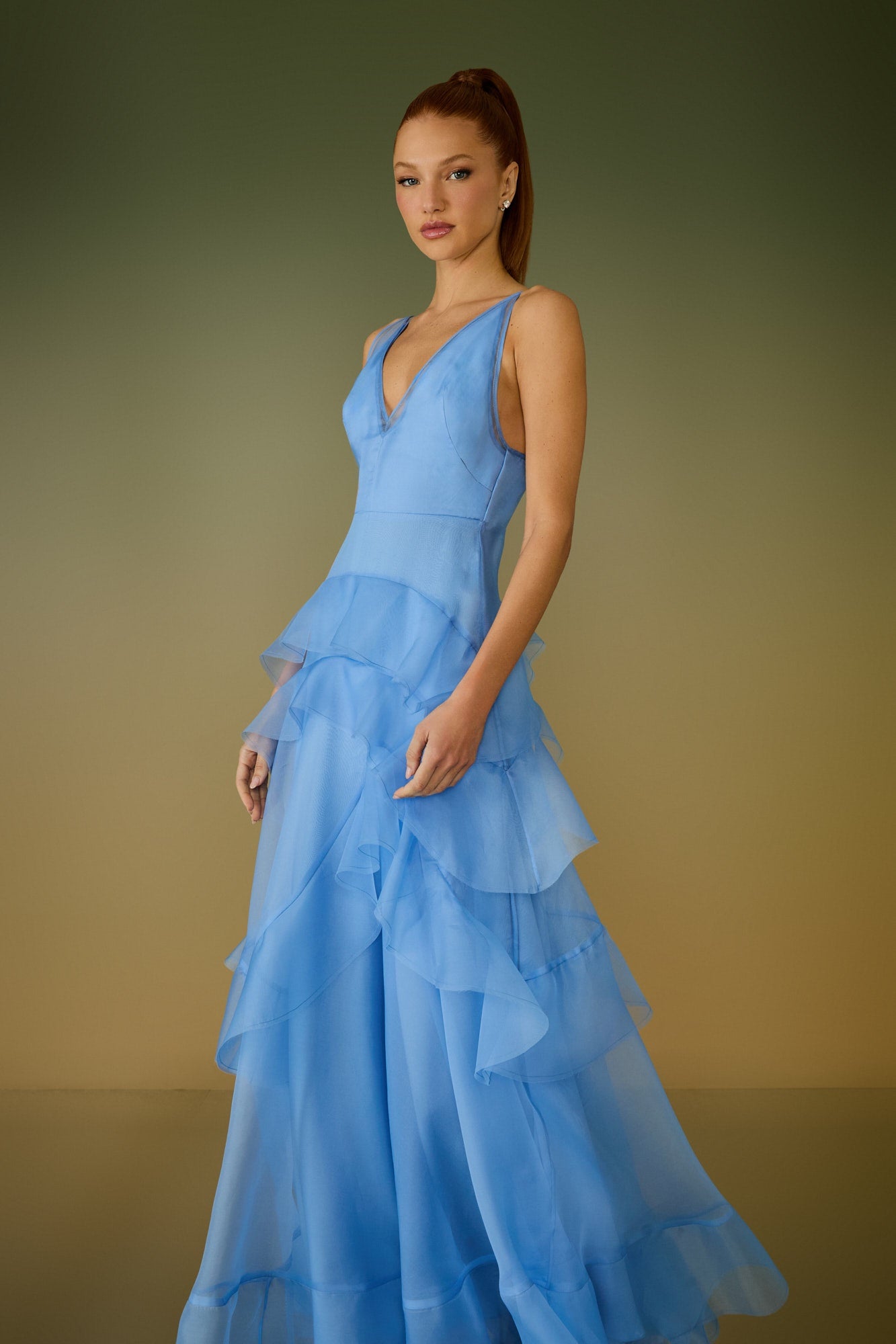 VESTIDO LONGO DIANA BABADO EM ARCO COLEÇÃO ALTO VERÃO 26