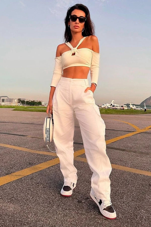 Calca folgada com deals cropped