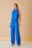 CONJUNTO DE CALÇA CÓS ELASTICO E BLUSA CROPPED GOLA ALTA